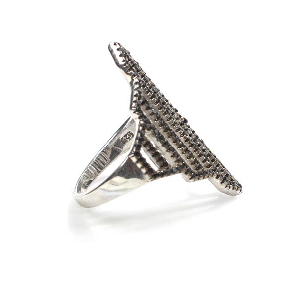 925 Ayar Gümüş Pembe Renk Çizgili Model Yüzük - Resim 9