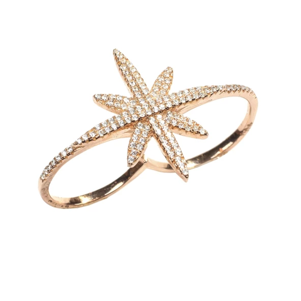 925 Ayar Gümüş Çift Parmak Kuzey Yıldızı Tasarım Yüzük - Resim 2