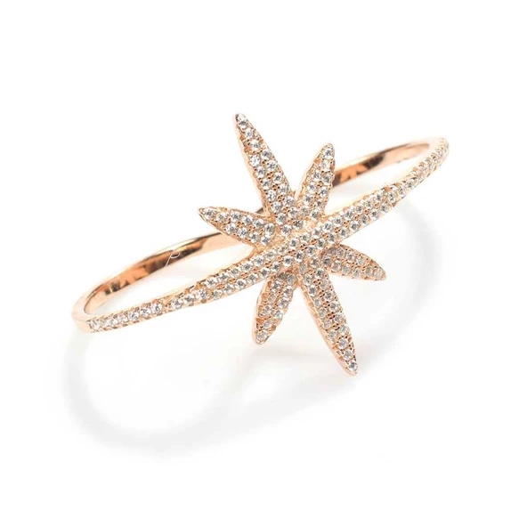 925 Ayar Gümüş Çift Parmak Kuzey Yıldızı Tasarım Yüzük - Resim 3