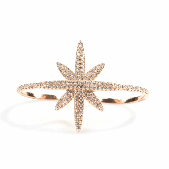 925 Ayar Gümüş Çift Parmak Kuzey Yıldızı Tasarım Yüzük - Resim 4