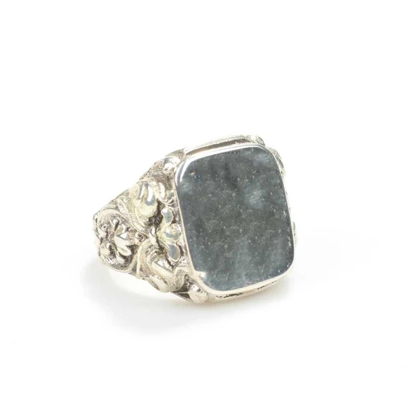 925 Ayar Gümüş Dikdörtgen Kaşlı Erkek Yüzük - Resim 2