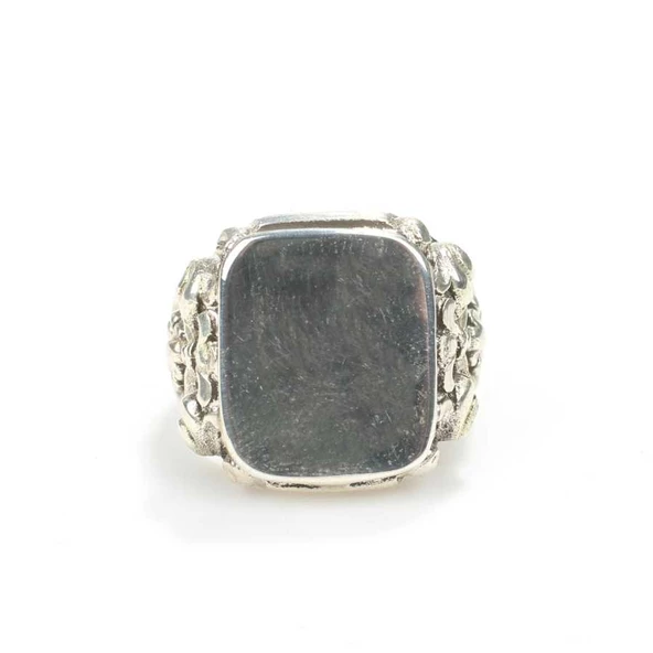 925 Ayar Gümüş Dikdörtgen Kaşlı Erkek Yüzük - Resim 4