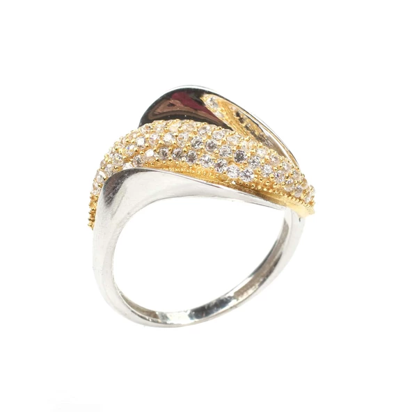 925 Ayar Gümüş Yaprak Bükümlü Model Yüzük - Resim 4