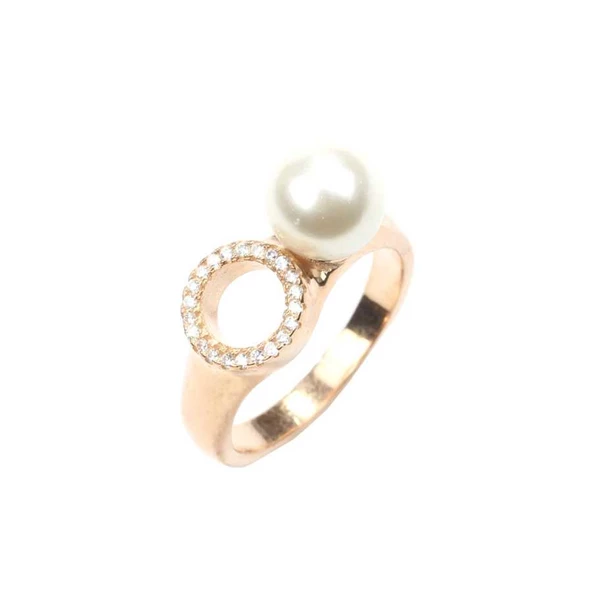 925 Ayar Gümüş Beyaz Renk İncili Zirkon Taşlı Tasarım Yüzük - Resim 3