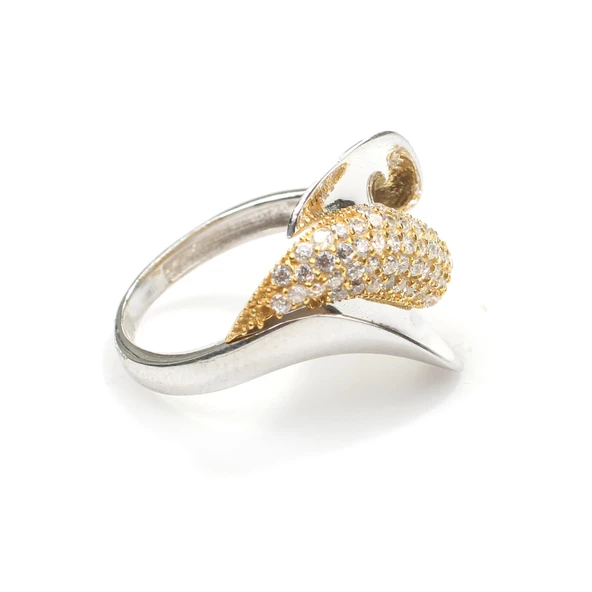 925 Ayar Gümüş Yaprak Bükümlü Model Yüzük - Resim 6