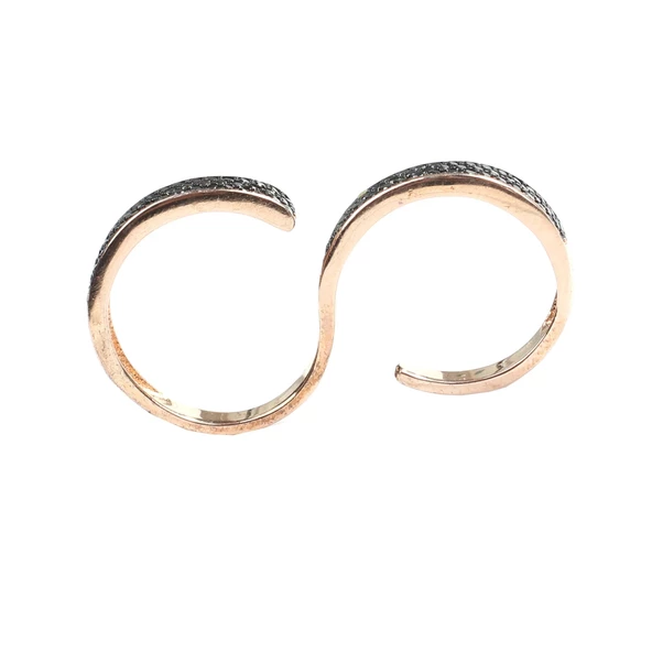 925 Ayar Gümüş Çift Parmak Siyah Taşlı Yüzük - Resim 6