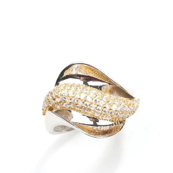 925 Ayar Gümüş Yaprak Bükümlü Model Yüzük - Resim 3