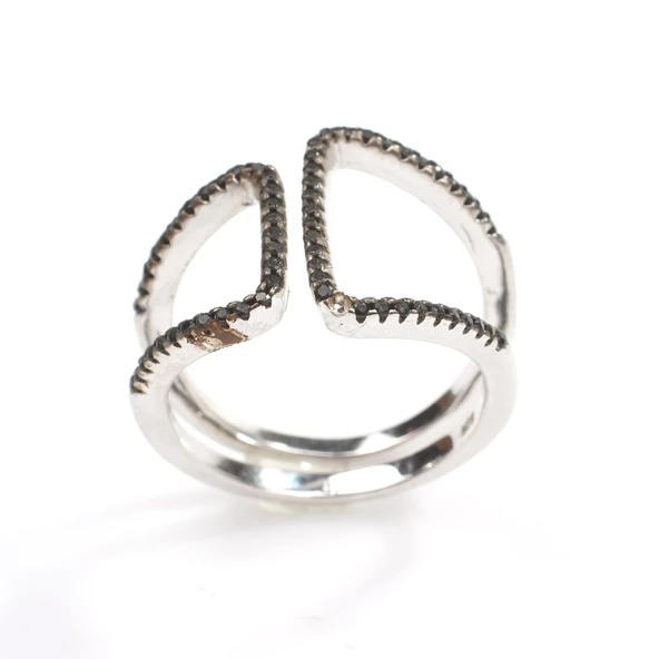 925 Ayar Gümüş Köşeli D Tasarım Yüzük - Resim 3