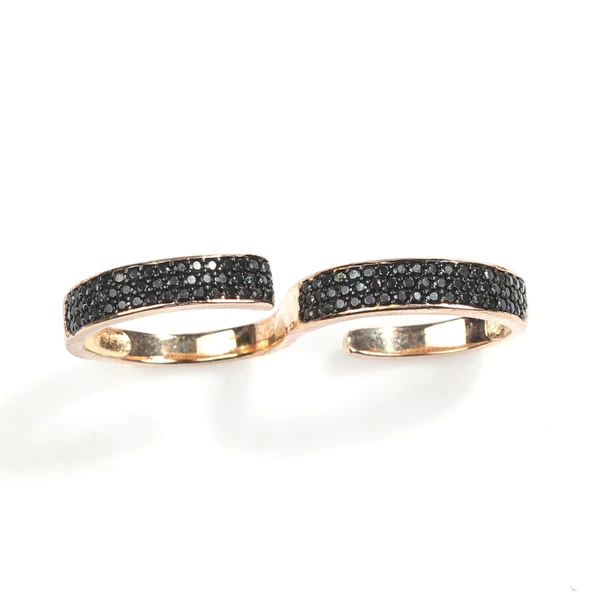 925 Ayar Gümüş Çift Parmak Siyah Taşlı Yüzük - Resim 8