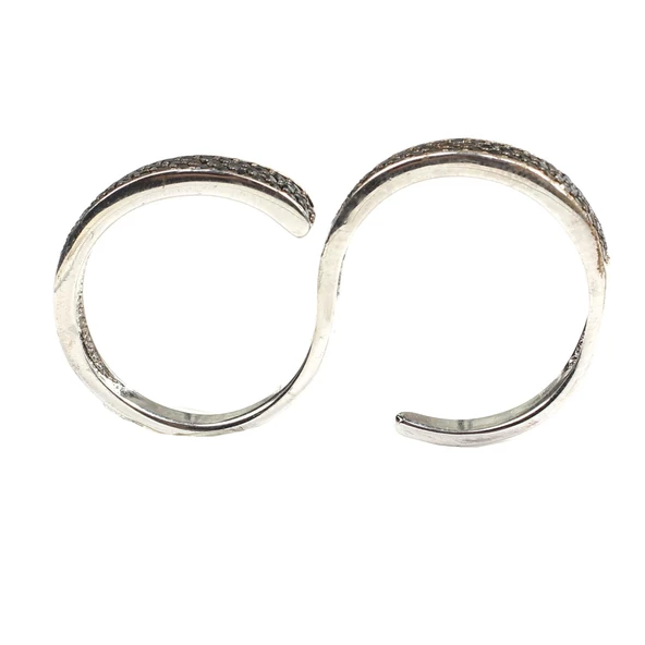 925 Ayar Gümüş Çift Parmak Siyah Taşlı Yüzük - Resim 10