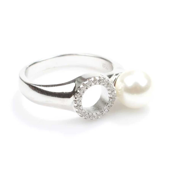 925 Ayar Gümüş Beyaz Renk İncili Zirkon Taşlı Tasarım Yüzük - Resim 7