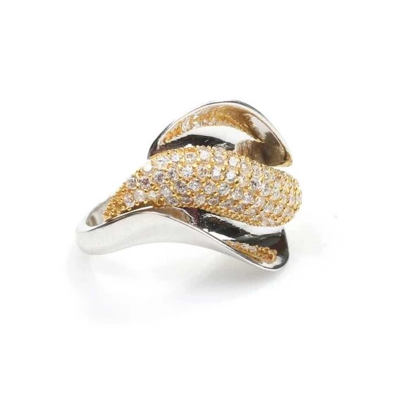 925 Ayar Gümüş Yaprak Bükümlü Model Yüzük - Resim 2