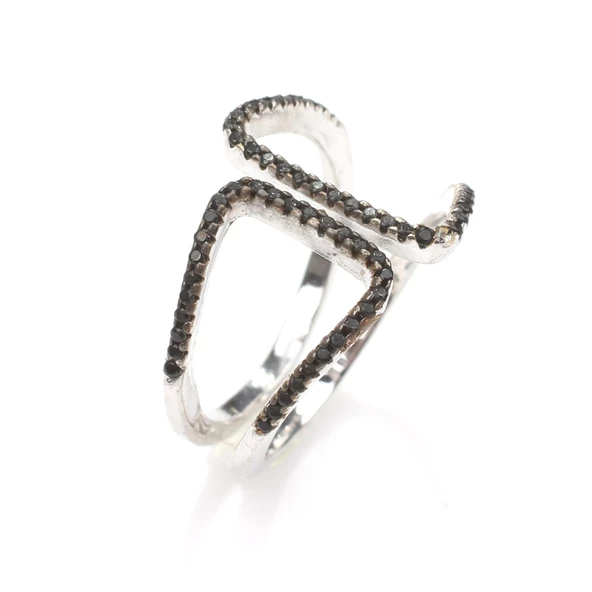 925 Ayar Gümüş Köşeli D Tasarım Yüzük - Resim 2