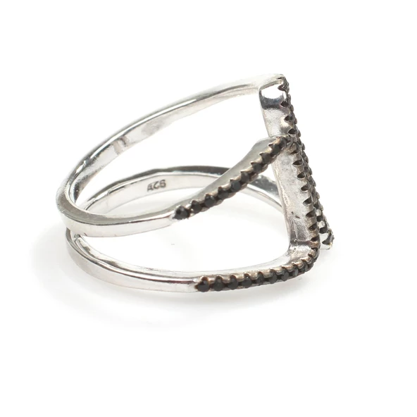 925 Ayar Gümüş Köşeli D Tasarım Yüzük - Resim 5