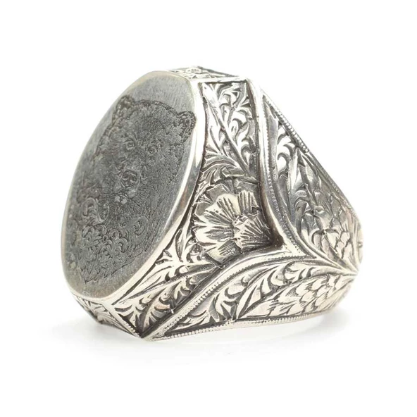 925 Ayar Gümüş Ayı Motifli Erkek Yüzük - Resim 3