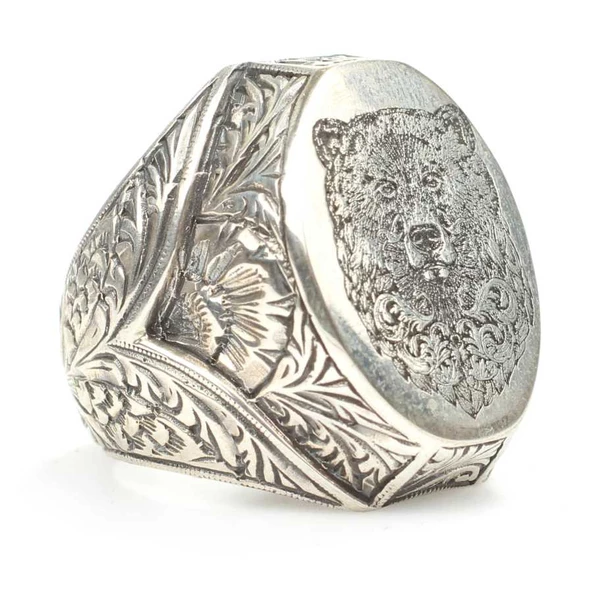 925 Ayar Gümüş Ayı Motifli Erkek Yüzük ürün görseli 1