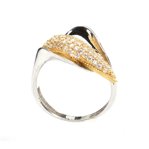 925 Ayar Gümüş Yaprak Bükümlü Model Yüzük - Resim 5