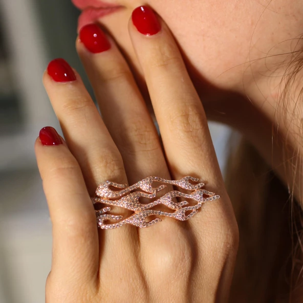 925 Ayar Gümüş Alev Dalgası Tasarım Yüzük ürün görseli