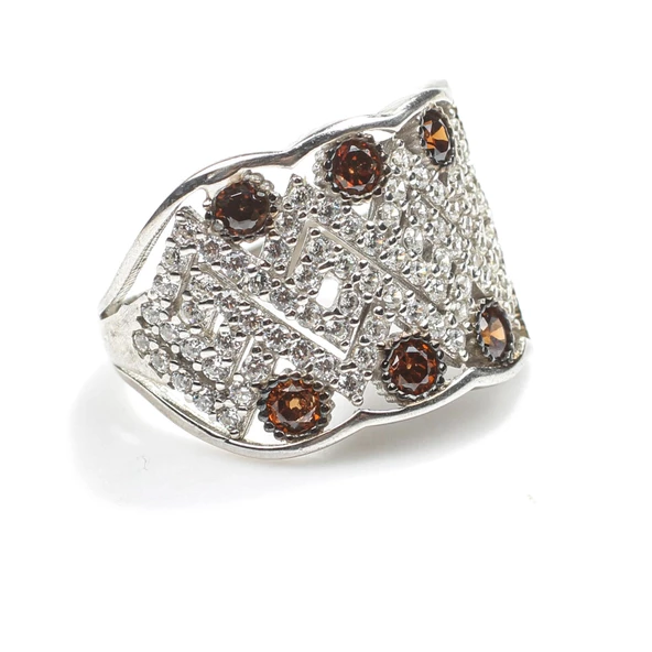 925 Ayar Gümüş Zikzak Model Taşlı Yüzük - Resim 3