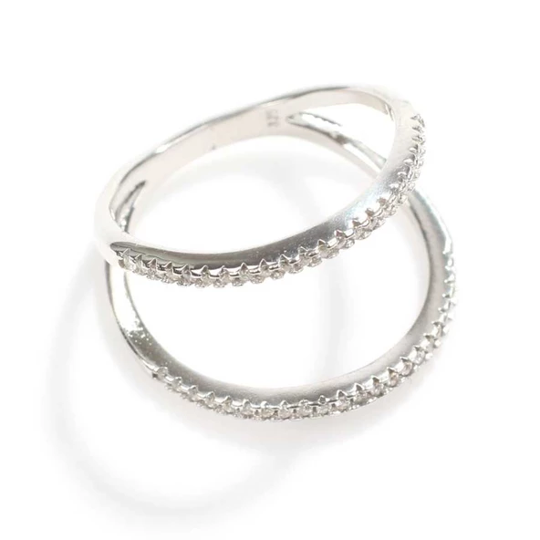 925 Ayar Gümüş Beyaz Renkli Tasarım Yüzük - Resim 5