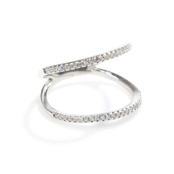 925 Ayar Gümüş Beyaz Renkli Tasarım Yüzük - Resim 3