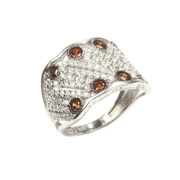 925 Ayar Gümüş Zikzak Model Taşlı Yüzük - Resim 2