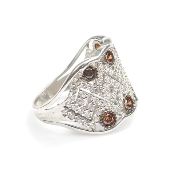 925 Ayar Gümüş Zikzak Model Taşlı Yüzük - Resim 4