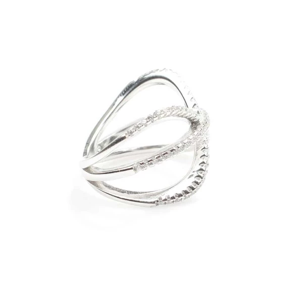 925 Ayar Gümüş Beyaz Renk, Beyaz Zirkon Taşlı Yüzük - Resim 4