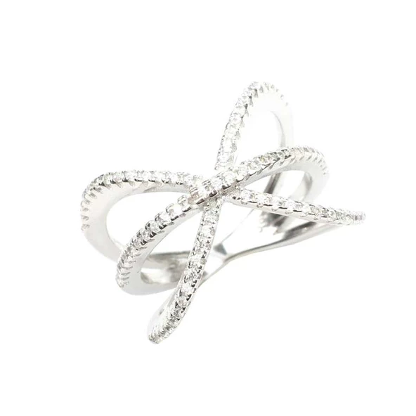 925 Ayar Gümüş Beyaz Renk, Beyaz Zirkon Taşlı Yüzük - Resim 3