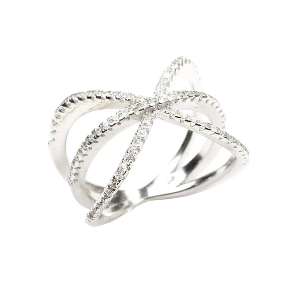 925 Ayar Gümüş Beyaz Renk, Beyaz Zirkon Taşlı Yüzük - Resim 2