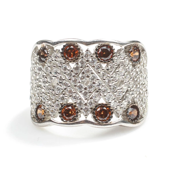 925 Ayar Gümüş Zikzak Model Taşlı Yüzük - Resim 5