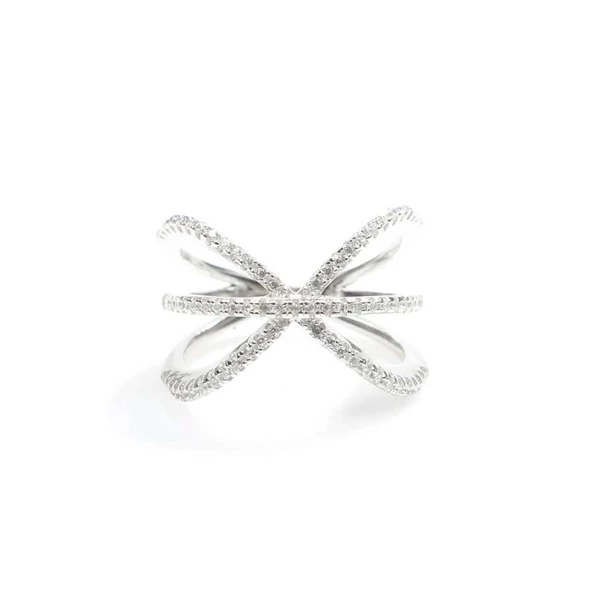 925 Ayar Gümüş Beyaz Renk, Beyaz Zirkon Taşlı Yüzük - Resim 5