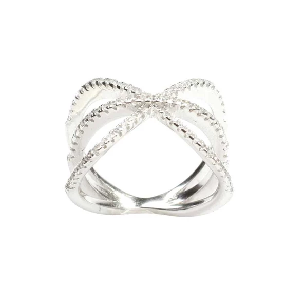 925 Ayar Gümüş Beyaz Renk, Beyaz Zirkon Taşlı Yüzük ürün görseli 1