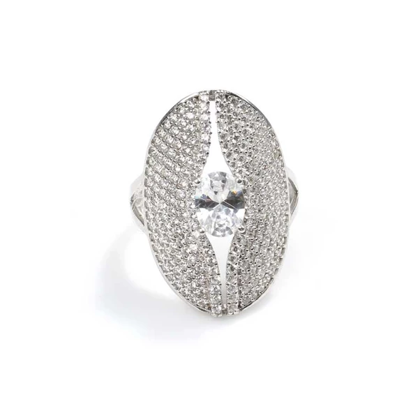 925 Ayar Gümüş Pembe Renk, Oval Tasarım Yüzük - Resim 2