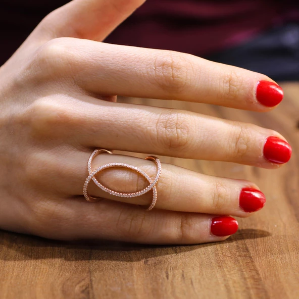 925 Ayar Gümüş Pembe Renk Tasarım Yüzük ürün görseli