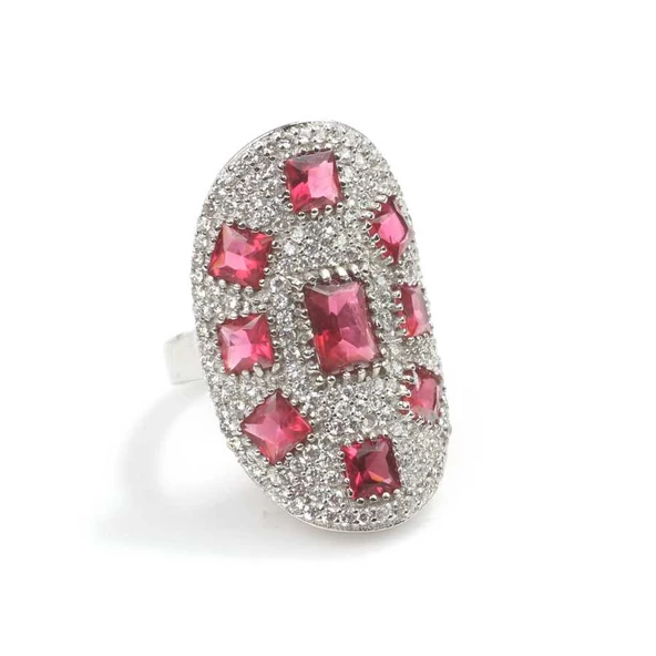 925 Ayar Gümüş Beyaz Renk Beyaz Üstü Yakut Taşlı Yüzük - 3