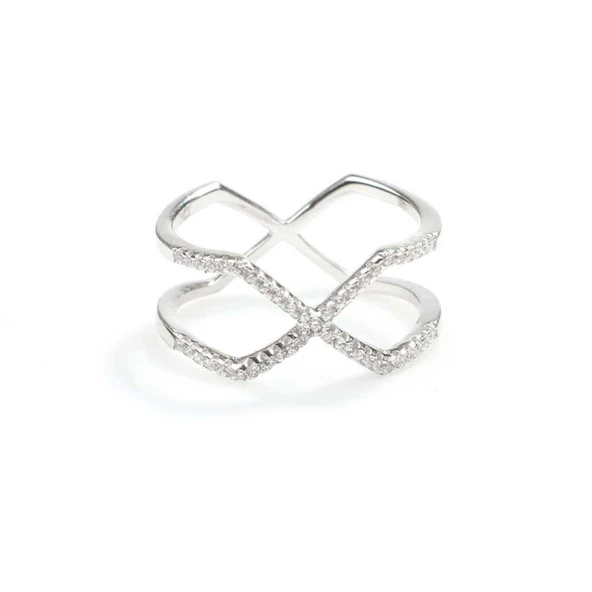 925 Ayar Gümüş Beyaz Renkli Beyaz Zirkon Taşlı Tasarım Yüzük - Resim 9