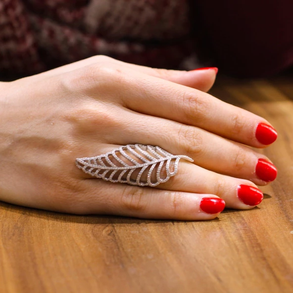 925 Ayar Gümüş Yapraklı Tasarım Yüzük ürün görseli 1