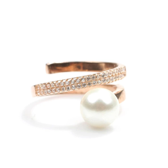 925 Ayar Gümüş Helezon İncili Model Yüzük - Resim 4