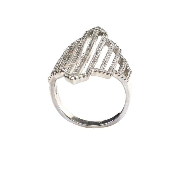 925 Ayar Gümüş Beyaz Taşlı, Beyaz Renk Çizgili Model Yüzük - Resim 3