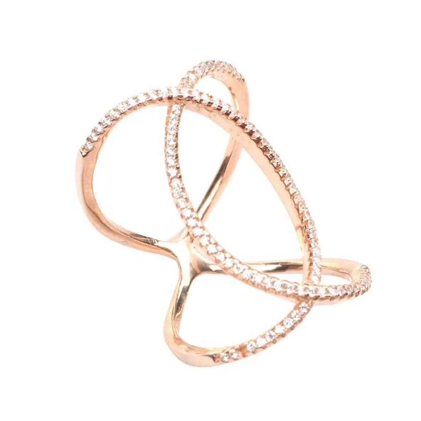 925 Ayar Gümüş Pembe Renk Tasarım Yüzük - Resim 3