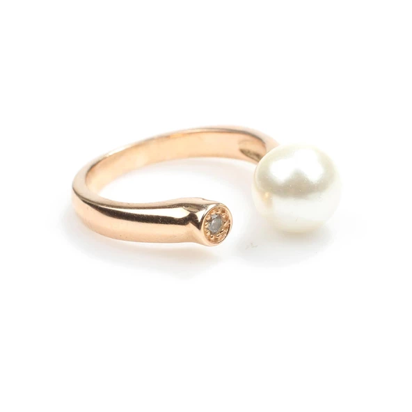 925 Ayar Gümüş Tek İncili Zirkon Taşlı Yüzük - Resim 4