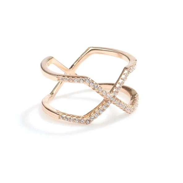 925 Ayar Gümüş Beyaz Renkli Beyaz Zirkon Taşlı Tasarım Yüzük - Resim 3