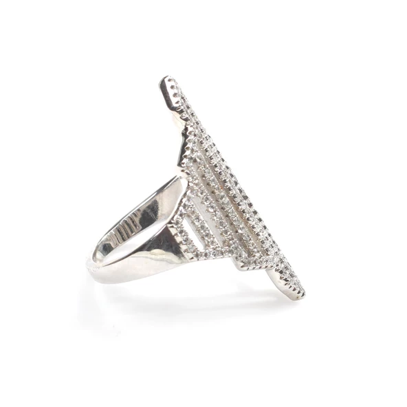 925 Ayar Gümüş Beyaz Taşlı, Beyaz Renk Çizgili Model Yüzük - Resim 5