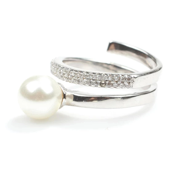 925 Ayar Gümüş Helezon İncili Model Yüzük - Resim 8