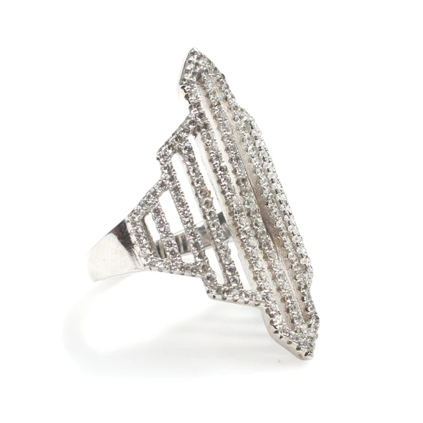 925 Ayar Gümüş Beyaz Taşlı, Beyaz Renk Çizgili Model Yüzük - Resim 4