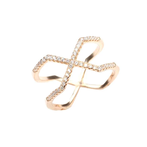 925 Ayar Gümüş Beyaz Renkli Beyaz Zirkon Taşlı Tasarım Yüzük - Resim 2