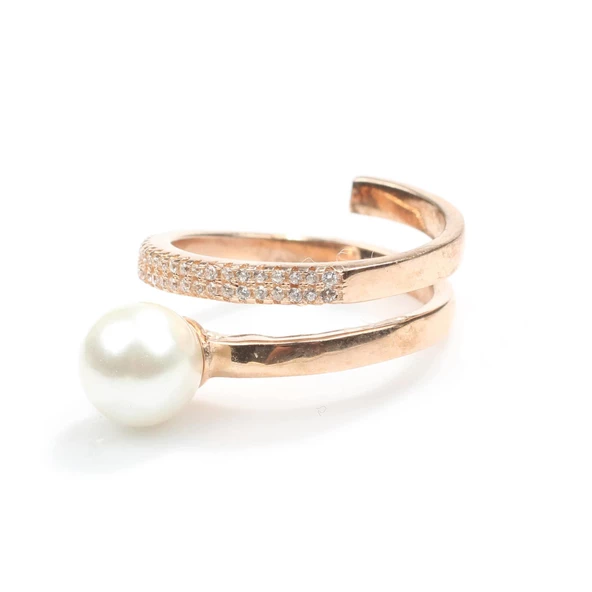 925 Ayar Gümüş Helezon İncili Model Yüzük - Resim 6