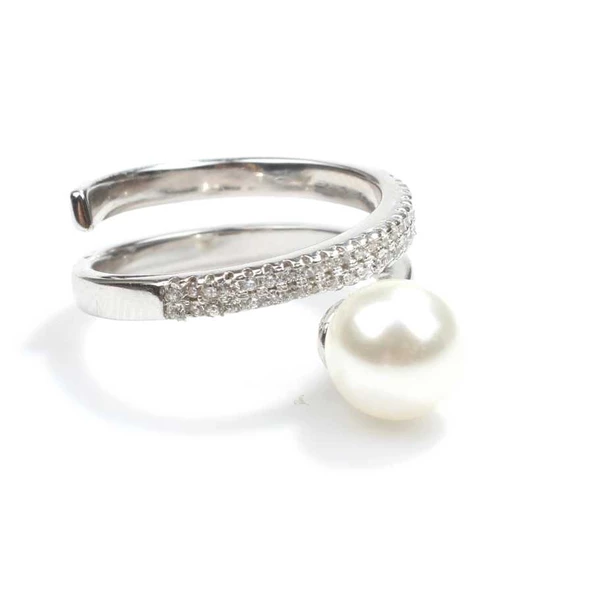 925 Ayar Gümüş Helezon İncili Model Yüzük - Resim 3