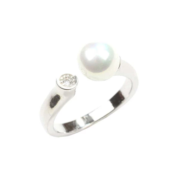 925 Ayar Gümüş Tek İncili Zirkon Taşlı Yüzük - Resim 3